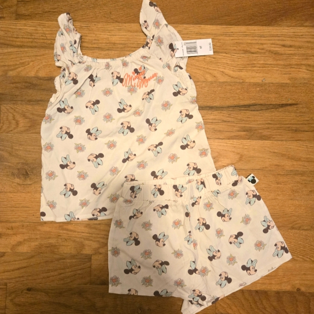 Kids Minnie Mouse Short Set - Cream